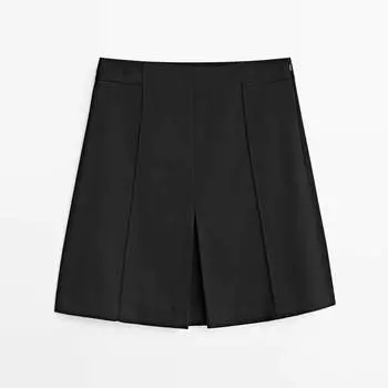 Юбка Massimo Dutti Mini With Pleated Detail, черный