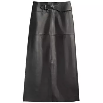 Юбка Massimo Dutti Nappa Leather, черный