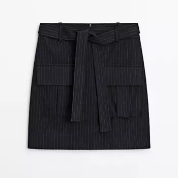 Юбка Massimo Dutti Pinstriped Mini With Pockets - Studio, темно-синий