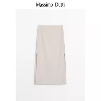 Юбка Massimo Dutti с драпировкой и разрезом по бокам, кремовый