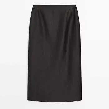 Юбка Massimo Dutti Satin Linen Blend, черный