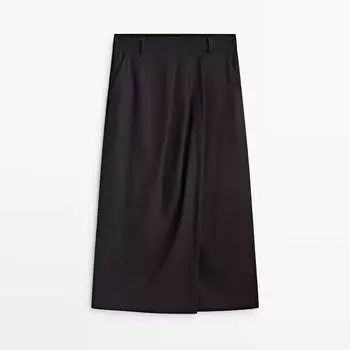 Юбка Massimo Dutti Tailored In A Linen Blend With Darts, черный