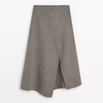 Юбка Massimo Dutti Wool-blend Double-faced Midi With Slit, серый