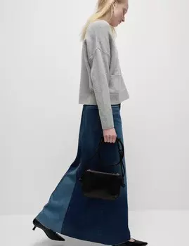 Юбка макси А-силуэта из чистого хлопкового денима Marks & Spencer, индиго