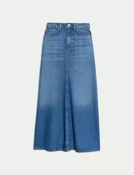 Юбка макси А-силуэта из денима Marks & Spencer, индиго