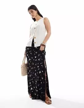 Юбка макси ASOS DESIGN с высоким разрезом и цветочным принтом