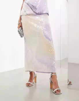Юбка макси Asos Edition Abstract Print Sequin, сиреневый