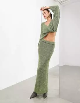 Юбка макси Asos Edition Column Knitted Semi Sheer, зеленый