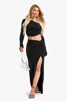 Юбка-макси Boohoo с переплетением спереди, черный