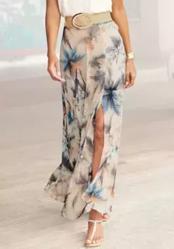 Юбка макси Buffalo из вискозного трикотажа, длинная летняя юбка с принтом по всей поверхности и разрезом, цвет Sand Bedruckt