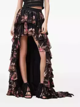 Юбка макси Cavarly с цветочным принтом и оборками AllSaints, черный