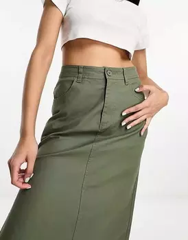 Юбка макси чинос цвета хаки с разрезом ASOS DESIGN, хаки