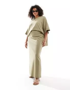 Юбка макси цвета хаки из тяжелого джерси премиум-класса ASOS EDITION Curve — часть комплекта