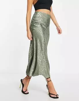 Юбка макси цвета хаки с леопардовым принтом ASOS DESIGN