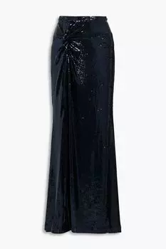Юбка макси Desi из перекрученного тюля с пайетками HALSTON, нави