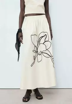 Юбка макси EMBROIDERED Mango, кремовый