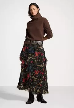 Юбка макси FLORAL RUFFLE-TRIM GEORGETTE WRAP SKIRT Polo Ralph Lauren, синий