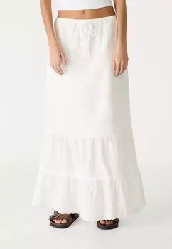 Юбка макси FLOWING EMBROIDERED MIDI Stradivarius, белый