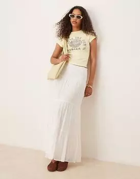 Юбка макси Gina Tricot в стиле бохо с ярусами белого цвета