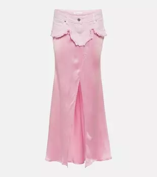 Юбка макси из атласа и денима Blumarine, розовый