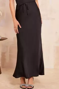 Юбка макси из атласа с завязкой на талии Friends Like These, черный