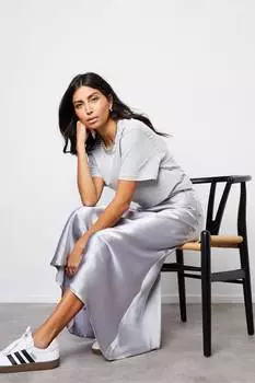 Юбка макси из атласного нижнего белья Threadbare, серебряный