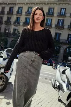 Юбка макси из денима 100% хлопка Next, серый