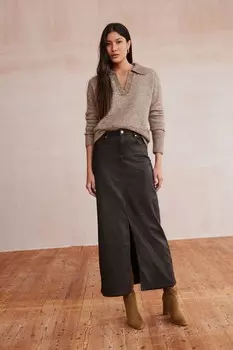 Юбка макси из денима с покрытием Next, коричневый