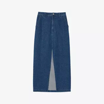 Юбка макси из денима с высокой посадкой, украшенная стразами Sandro, синий