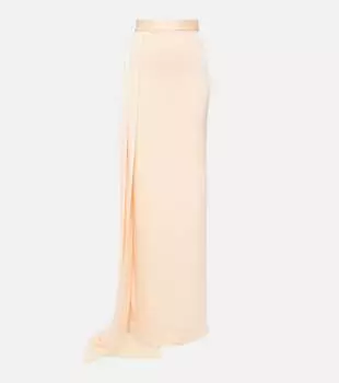Юбка макси из драпированного атласа Alex Perry, апельсин