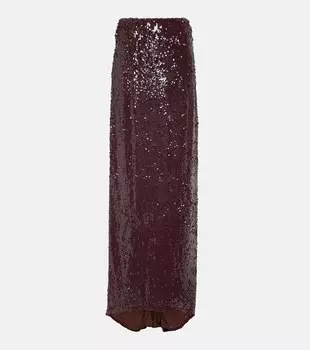 Юбка макси из джерси с пайетками DRIES VAN NOTEN, коричневый