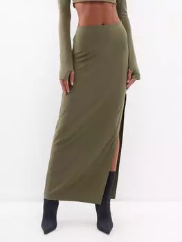 Юбка макси из джерси с разрезом по бокам Norma Kamali, зеленый
