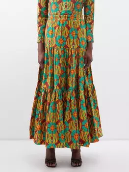 Юбка макси из хлопкового поплина с принтом клевера La DoubleJ, зеленый