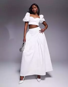 Юбка макси из хлопкового сатина ASOS LUXE белого цвета с бантом сзади