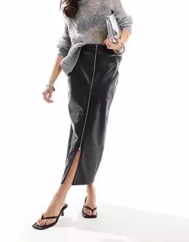 Юбка макси из искусственной кожи с молнией ASOS DESIGN черного цвета