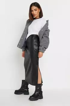 Юбка макси из искусственной кожи с разрезом по бокам Pixiegirl Petite, черный