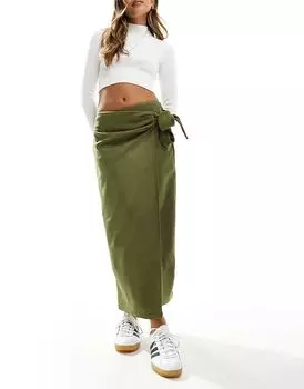 Юбка макси из искусственной замши цвета хаки с завязками ASOS DESIGN