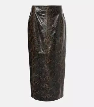 Юбка макси из кожи с эффектом змеи Elyse Nour Hammour, цвет brown python