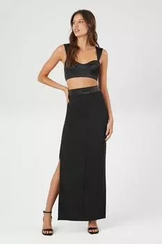 Юбка макси из крепа с разрезом Forever 21, черный