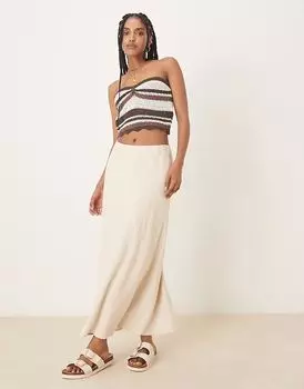 Юбка макси из льна Abercrombie & Fitch средней посадки в цвете овсянки