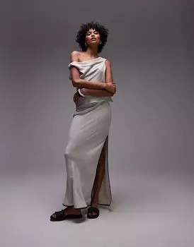 Юбка макси из льна Topshop в натуральном цвете с черной окантовкой