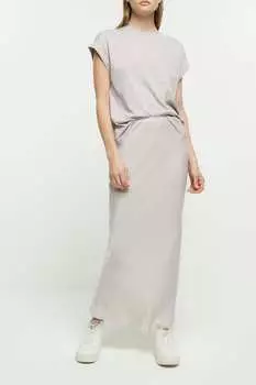Юбка макси из легкого косого атласа с чеканным узором River Island, серый