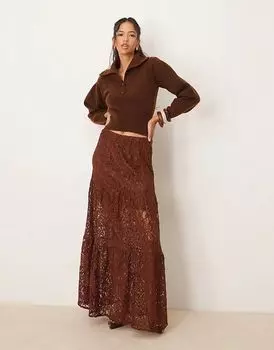 Юбка макси из многослойного кружева коричневого цвета ASOS DESIGN