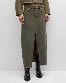 Юбка макси из перекрашенного денима Ganni, цвет Shitake