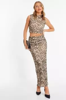 Юбка макси из сетки с леопардовым принтом QUIZ Clothing