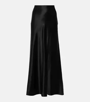 Юбка макси из шелкового атласа Saint Laurent, черный
