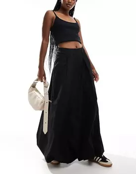 Юбка макси из синего хлопкового поплина с объемным краем ASOS DESIGN
