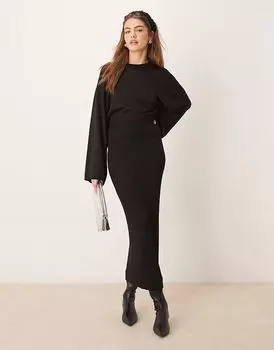 Юбка макси из тонкого трикотажа Gina Tricot черного цвета с металлическим оттенком