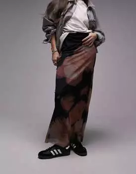 Юбка макси из трикотажной сетки Topshop розового цвета