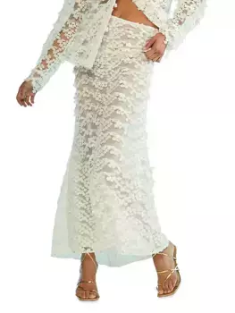 Юбка-макси из тюля с цветочной вышивкой Cynthia Rowley, белый